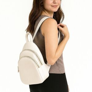 White Vegan Leather Crossbody Sling Bag Gold Zippers Lightweight Chic Festival